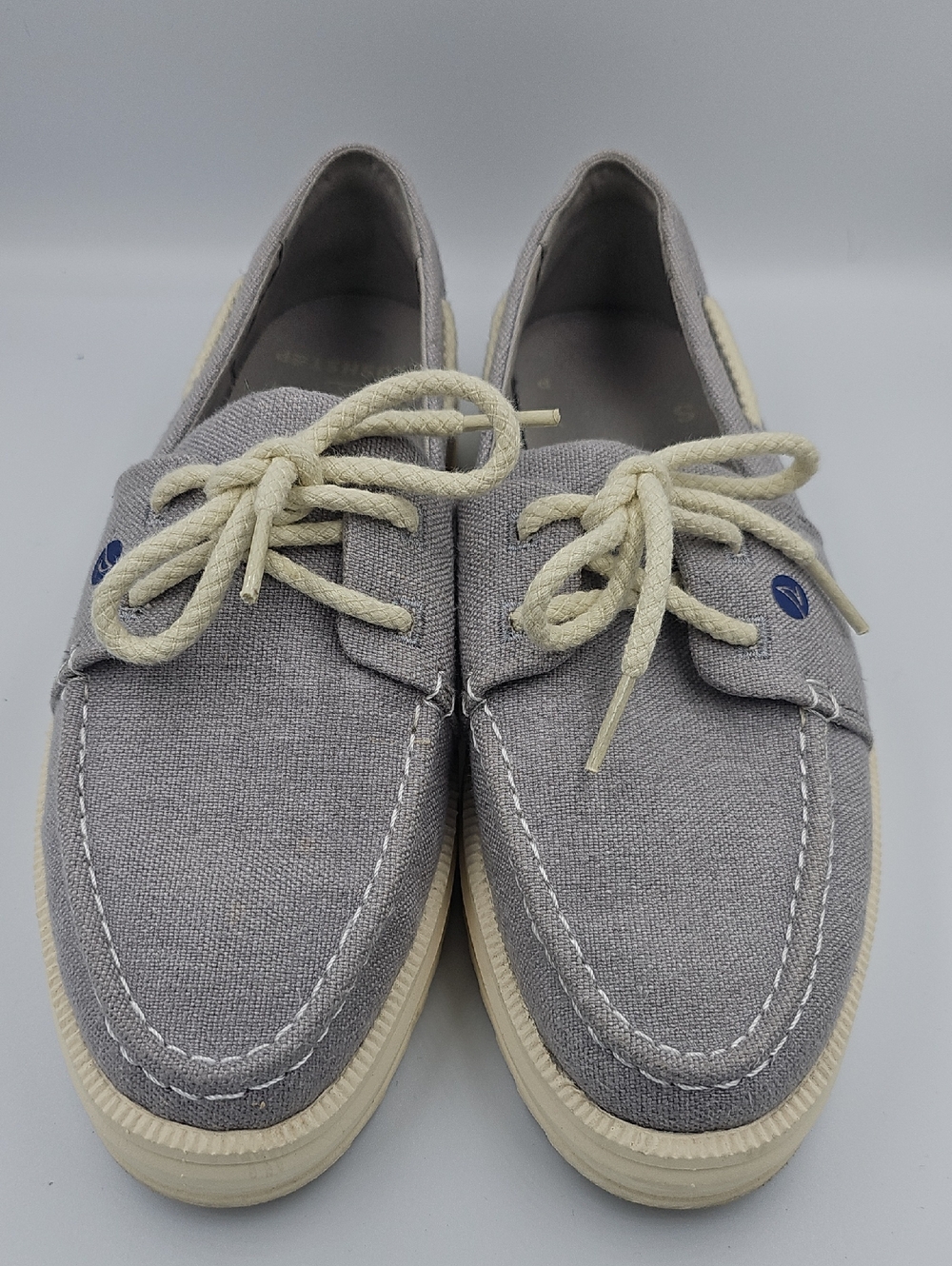 Worn twice Sperry Gray Canvas Boat Shoes with Cream Laces (Women)